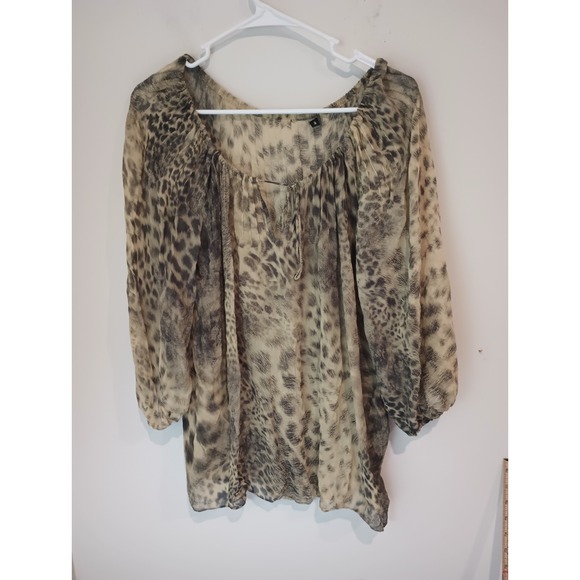 Dana Buchman Tops - Dana Buchman Animal Leopard Print Top Size 2 Fits Medium Large Sheer Boho Blouse